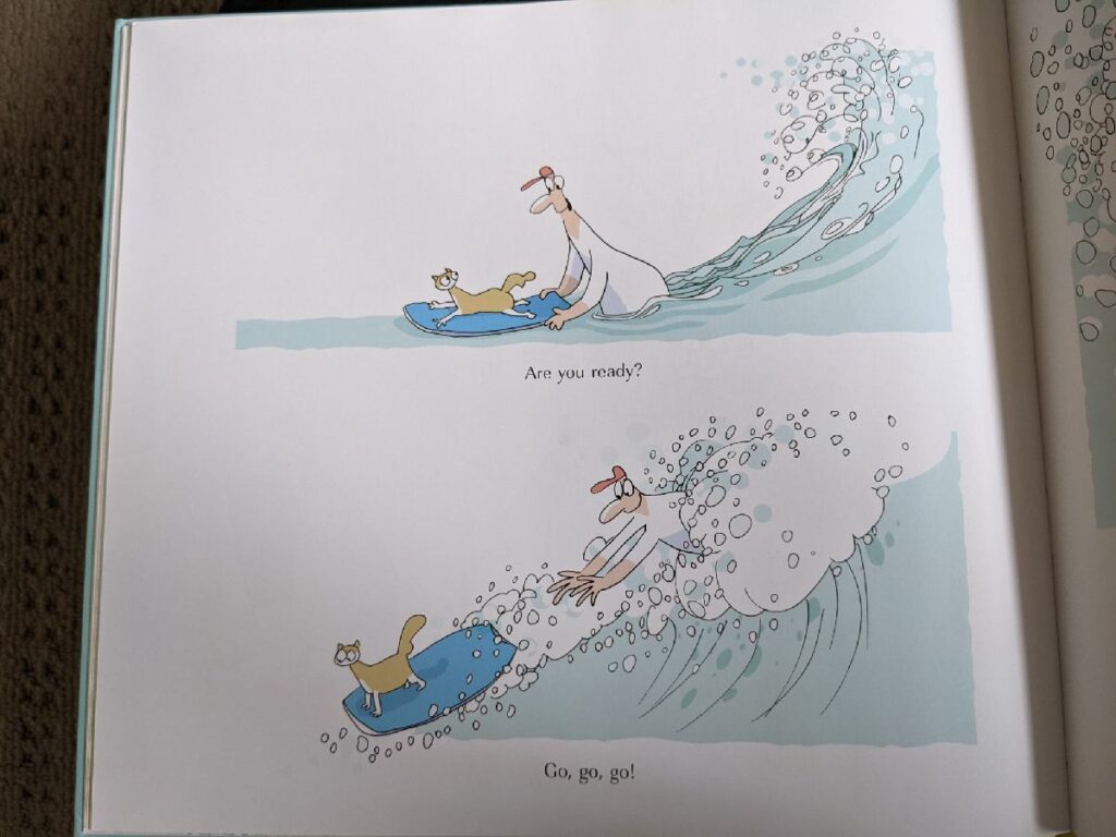 Iggy gets pushed onto his first wave